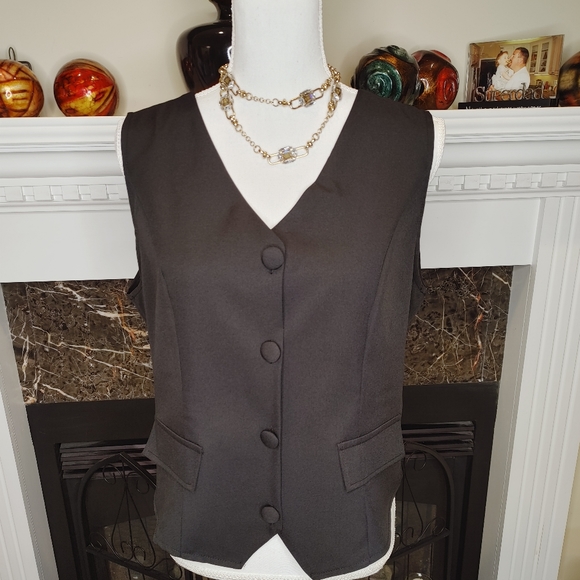90's WOMENS BUTTON FRONT FLAP DETAIL VEST, BLACK XL - Picture 4 of 9